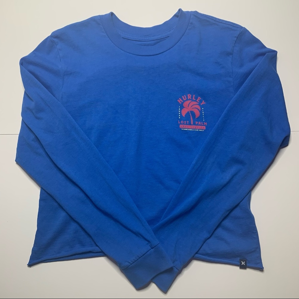 Hurley Blue Cropped Long Sleeve Graphic Logo Tee